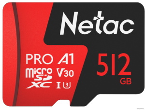 MicroSDXC 512GB V30/A1/C10 Netac P500 Extreme Pro с адаптером