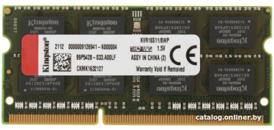 Оперативная память Kingston ValueRAM 8GB DDR3 SODIMM PC3-12800 KVR16S11/8WP  купить в интернет-магазине X-core.by