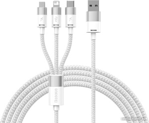 One-For-Three Fast Charging Data Cable 3.5A USB Type-A - USB Type-C/microUSB/Lightning (1.2 м, белый